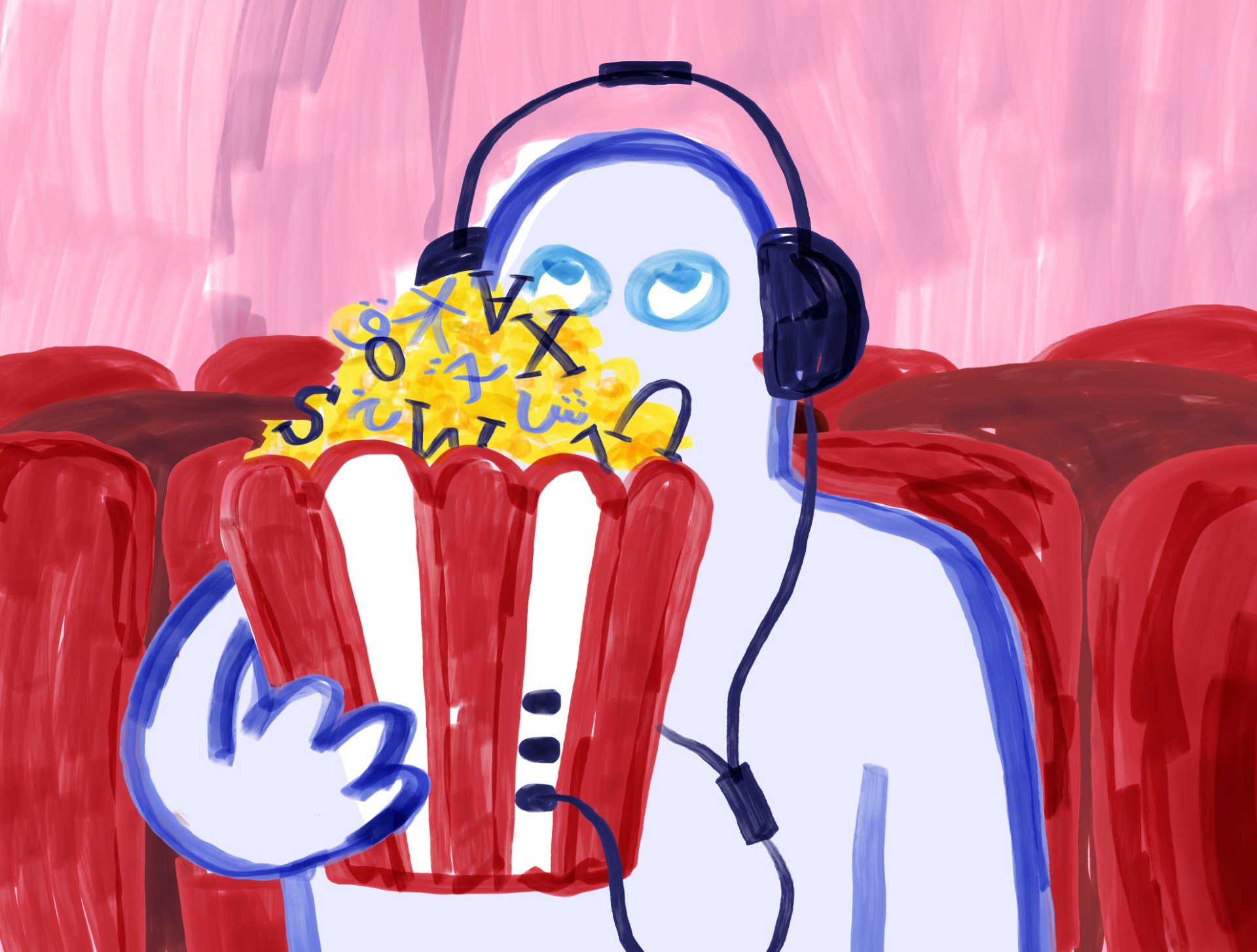 Dubbing movies - digital - illustration for article about dubbing movies for Bij Nader Inzien (2026)