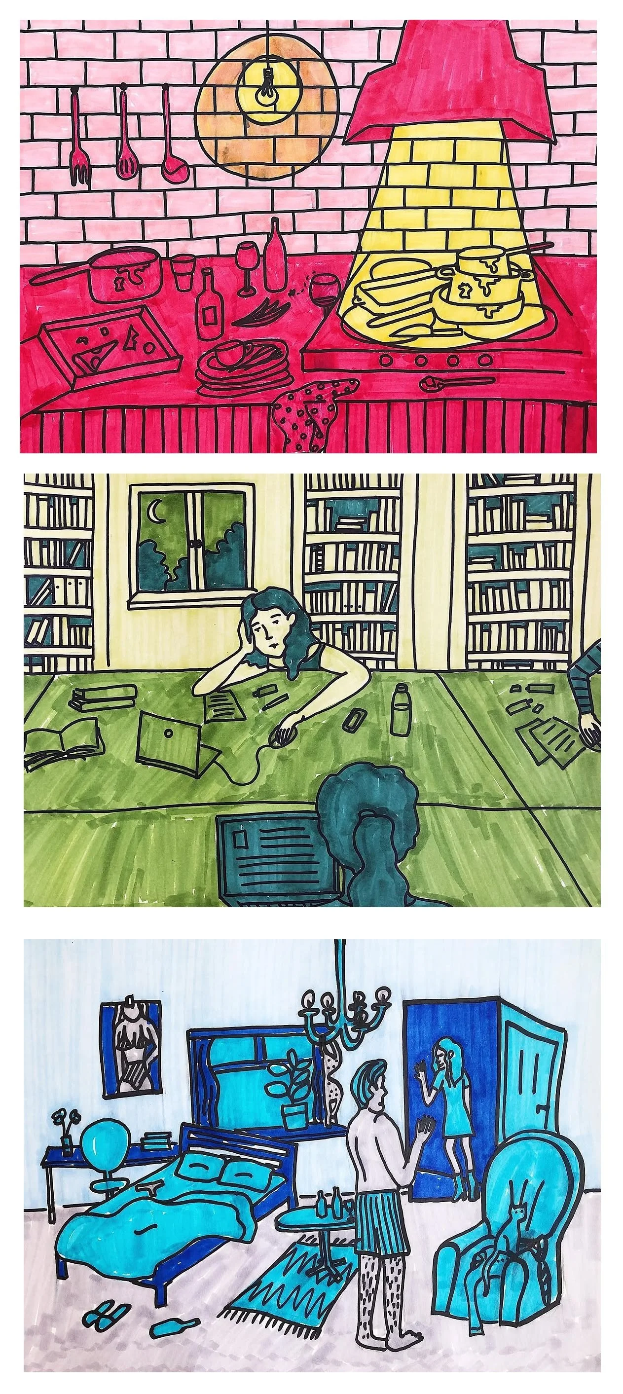 Series 'student life' - marker on paper - personal work (2019)