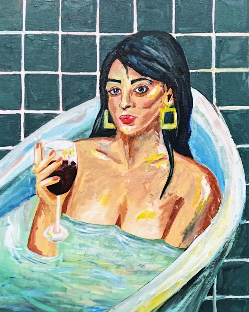 Girl with glass of wine - acrylic on canvas painting - personal work (2019)
