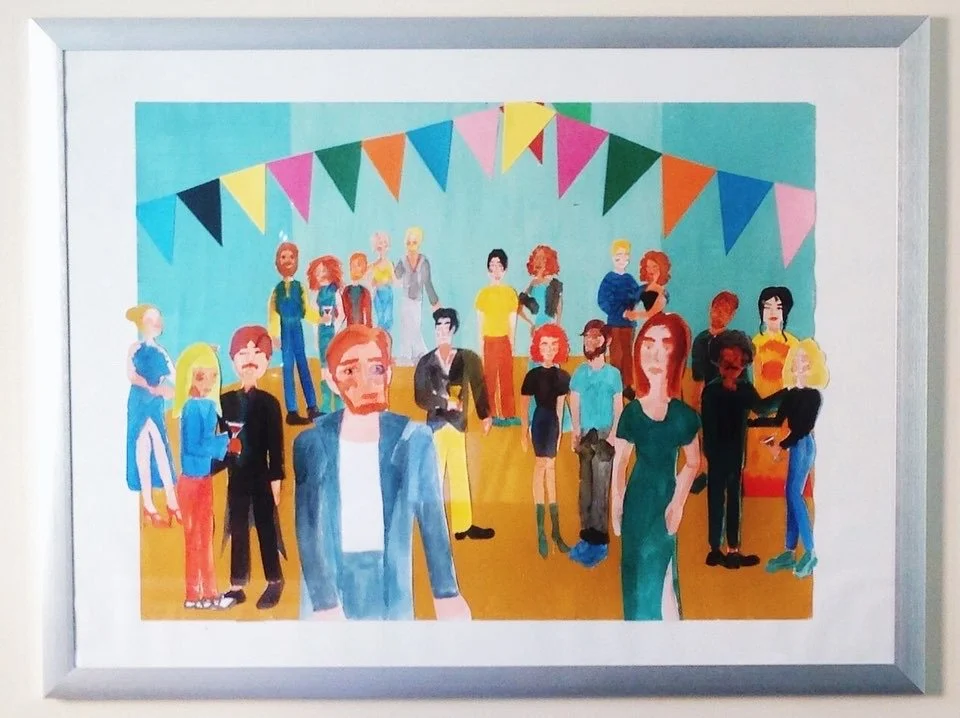 Party - ecoline, collage on paper - personal work (2015)