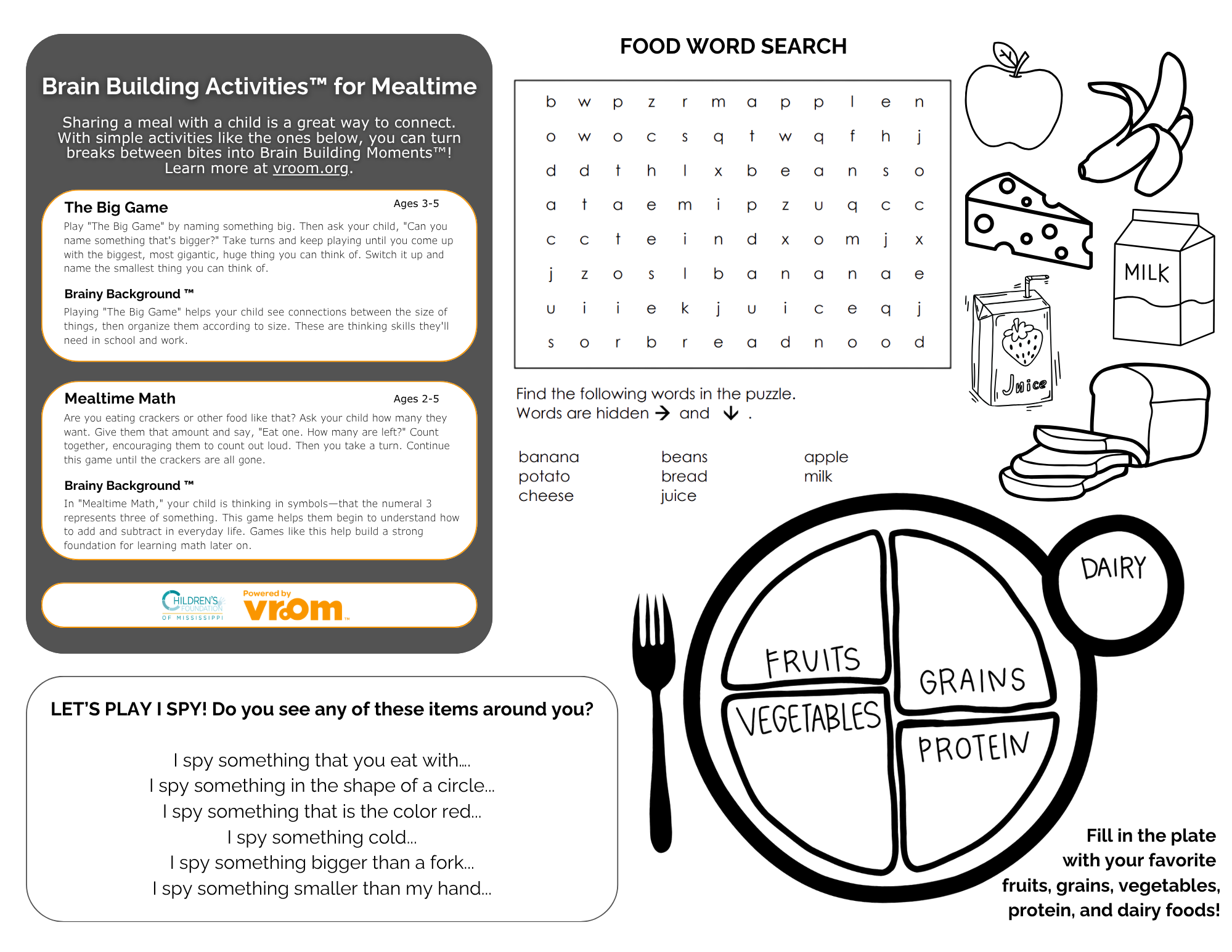 Mealtime Activity Sheets ft. VROOM Tips 