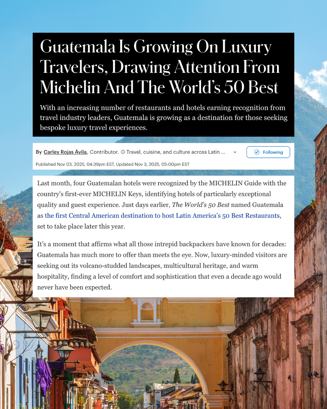 Forbes - Guatemala is Growing on Luxury Travelers
