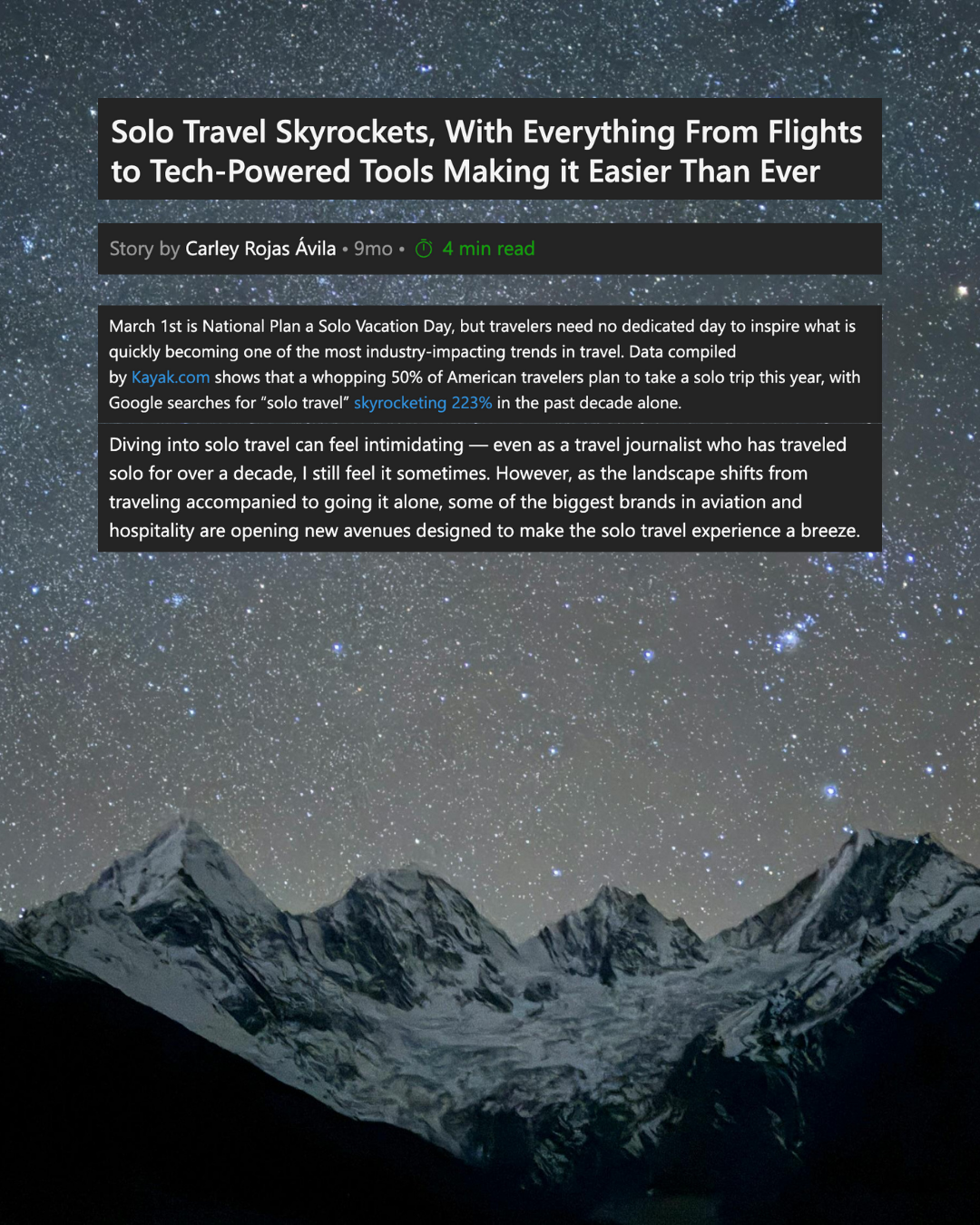 MSN - Solo Travel Skyrockets