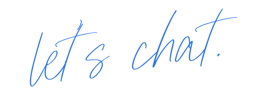 Handwritten blue text on a black background that reads "let's chat."