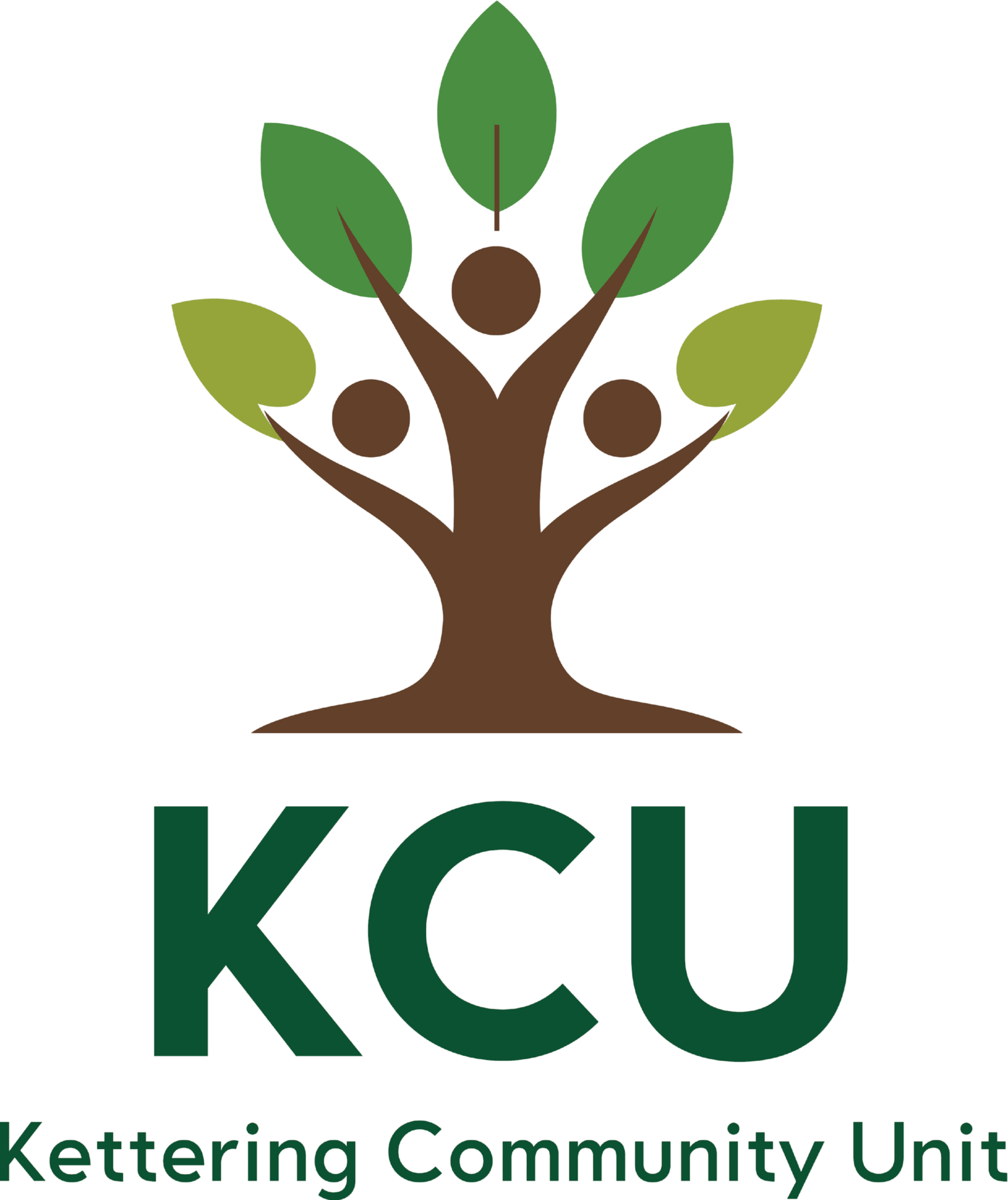 A logo featuring a brown tree with six green leaves and three circular brown fruits, and the acronym 'KCU' below the tree, with the full name 'Kettering Community Unit' written underneath.