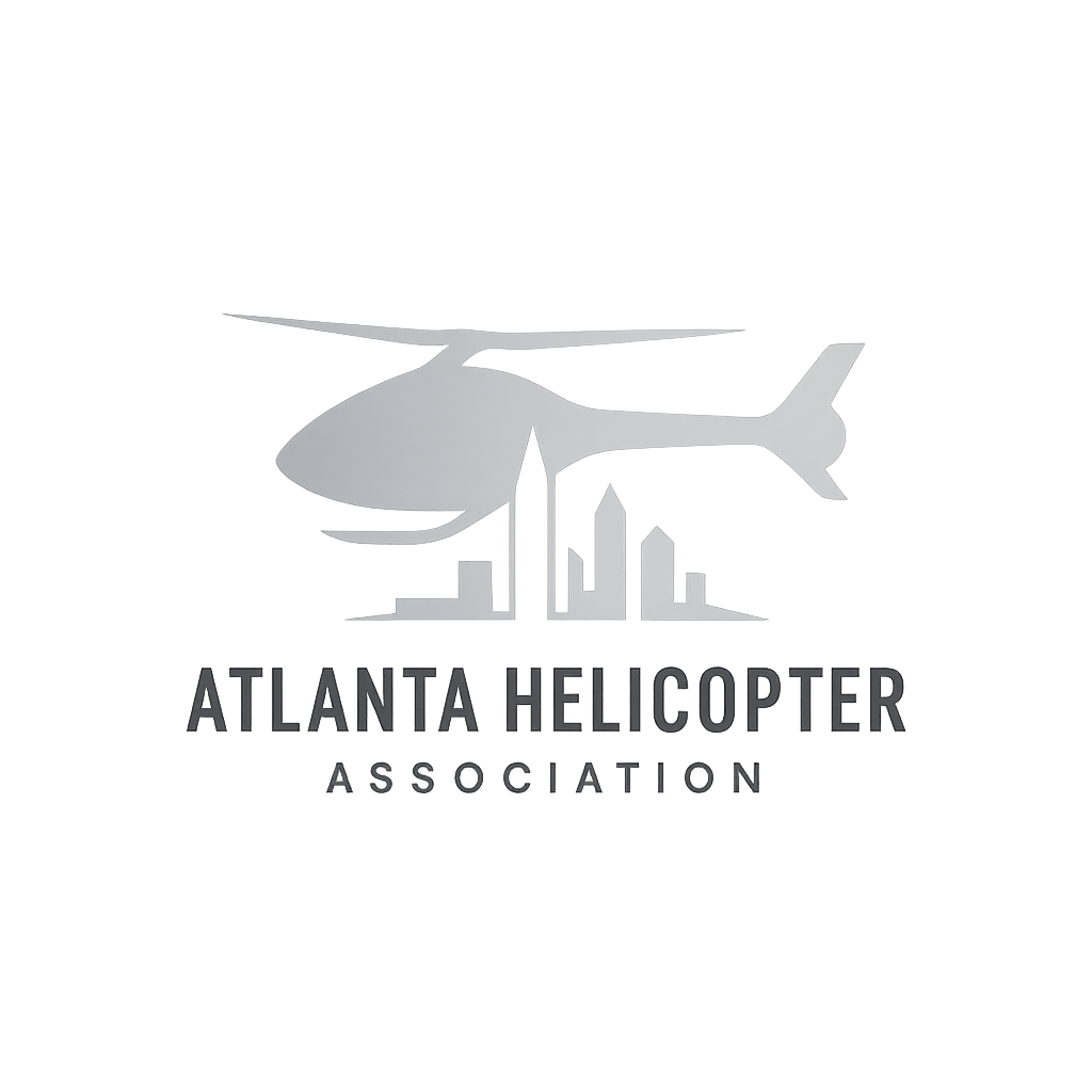 Logo of the Atlanta Helicopter Association featuring a stylized helicopter and city skyline.
