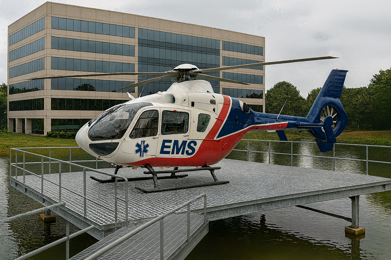 Elevated helipad in water retention area