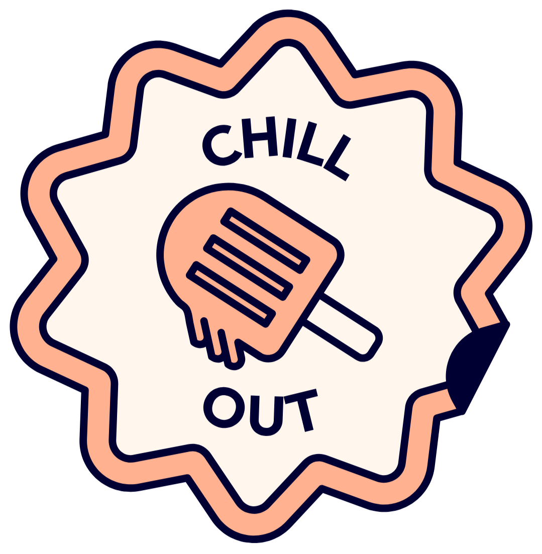 Neon sign with a popsicle and the words "Chill Out" in black letters.