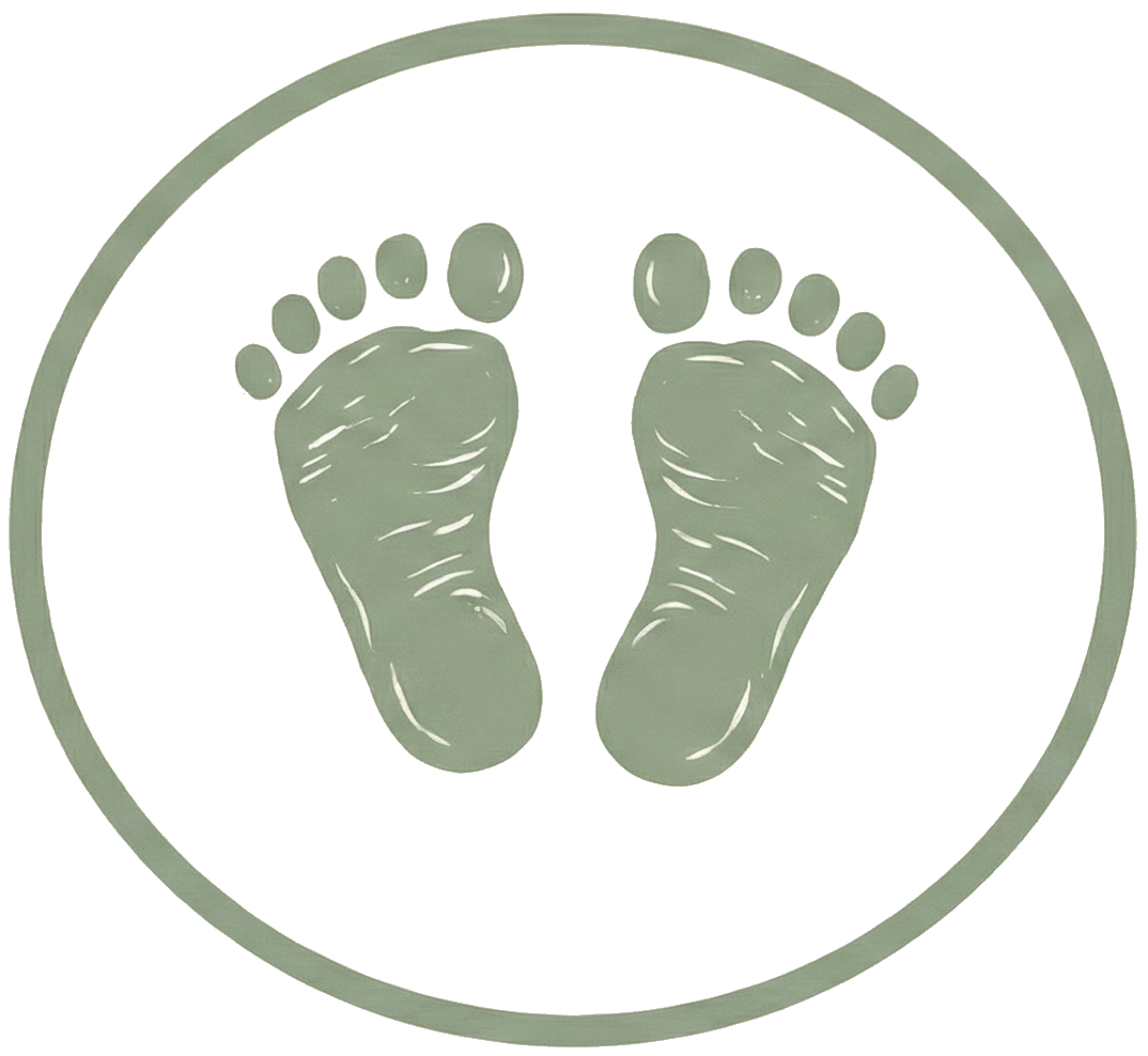 Green icon with two footprints inside a circle.