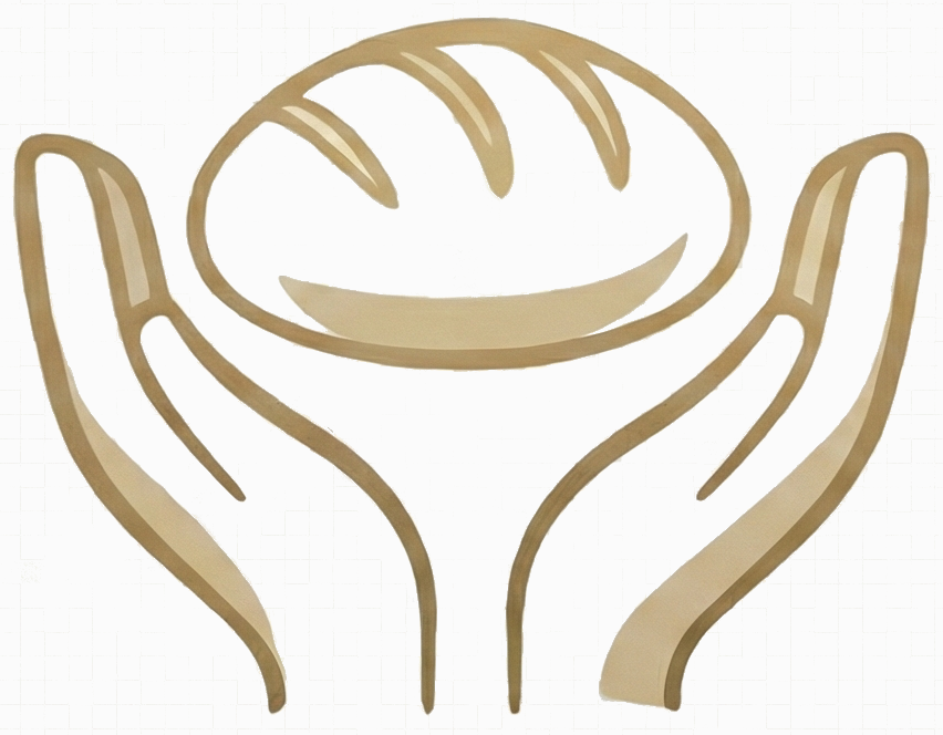 Illustration of two hands gently holding a round loaf of bread.