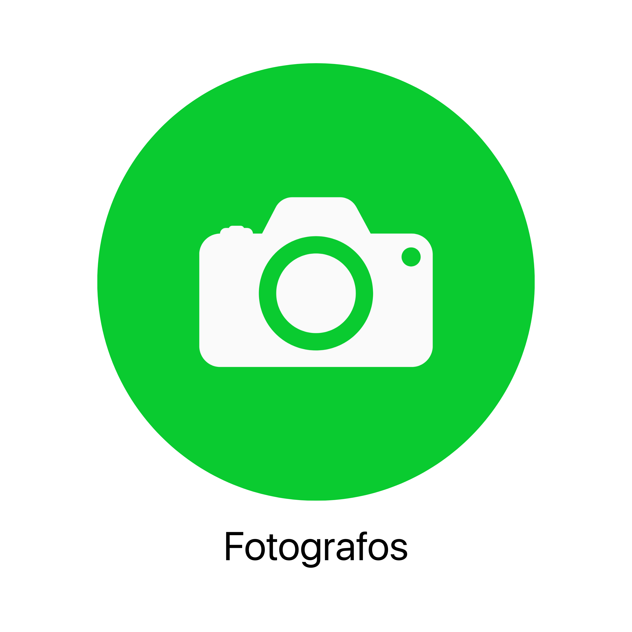 Icono de cámara blanca en fondo verde circular