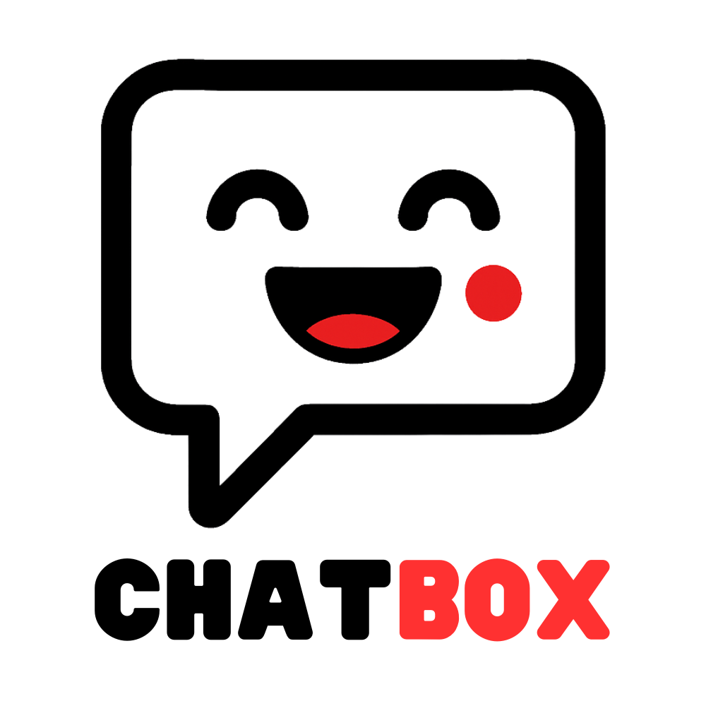 Cute cartoon chat bubble with a smiling face, red cheeks, and the text 'CHATBOX' below.