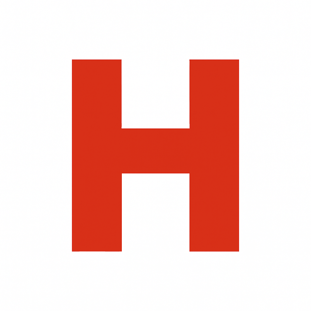 A large, red, uppercase letter H on a white background.