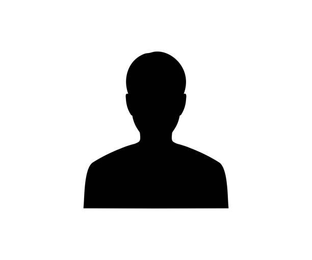 Silhouette of a person’s upper body and head in black against a white background.