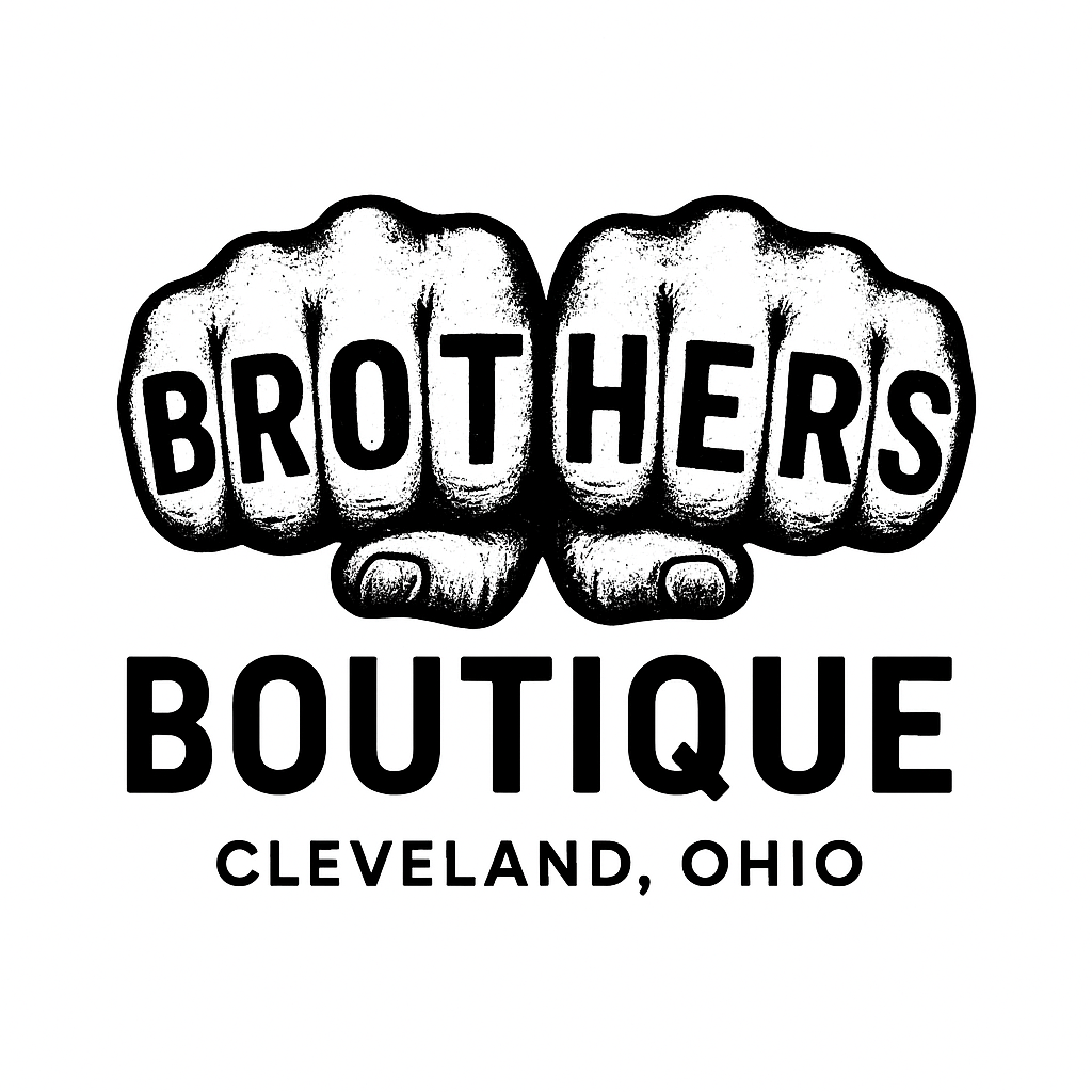Logo for Brothers Boutique in Cleveland, Ohio, featuring two fists with the word 'BROTHERS' across the knuckles and the words 'BOUTIQUE' and 'CLEVELAND, OHIO' below.