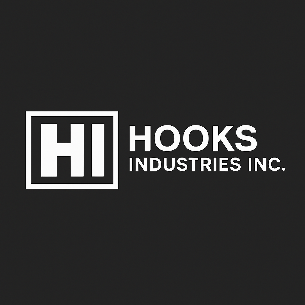 Logo of Hooks Industries Inc. with a stylized 'H' inside a square on a black background.