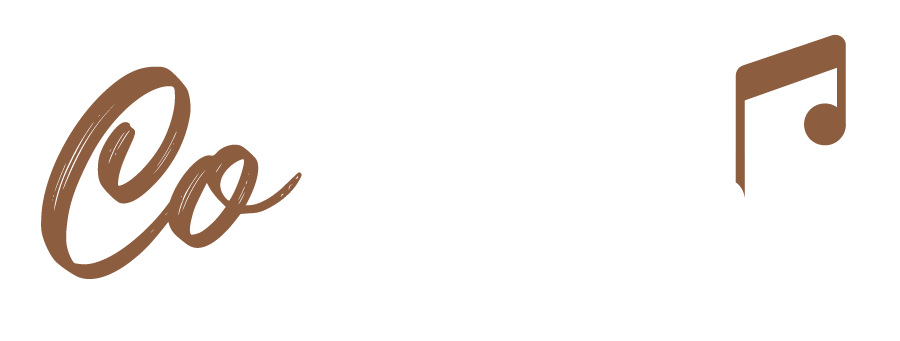 Logo avec le mot 'Coffee' écrit en cursive marron et une icône de note de musique en haut à droite.
