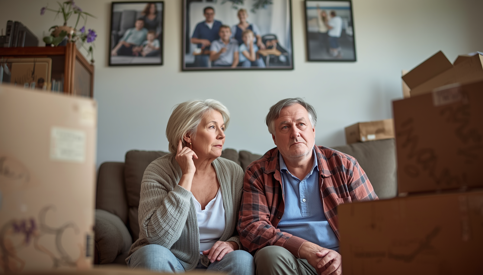 two elderly couple considering moving or selling their home