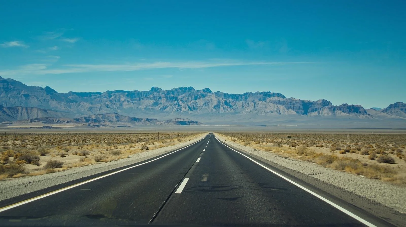 Highway through Silver Springs Nevada desert