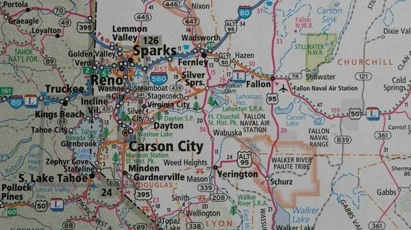a map showing Carson City and its surrounding areas