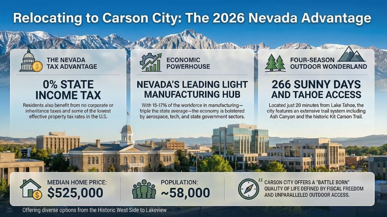 Complete guide to Carson City Areticle Infographic Image of what makes the area great- Lisa Williams - The A Team - Carson City and Reno Nevada area Top Real Estate Agent and Realtor