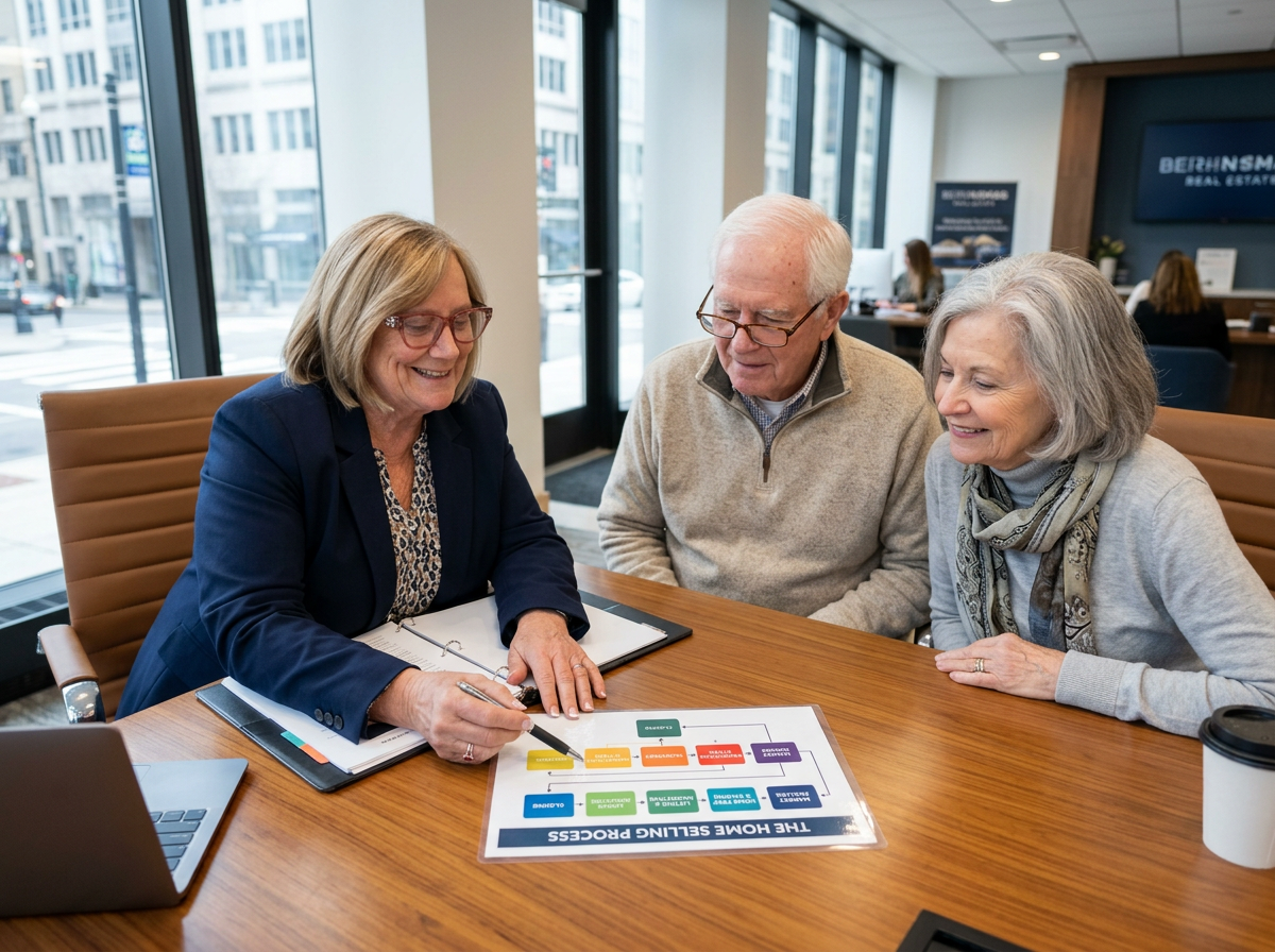 Real estate agent explaining the home selling process to clients — what a realtor does when selling your house