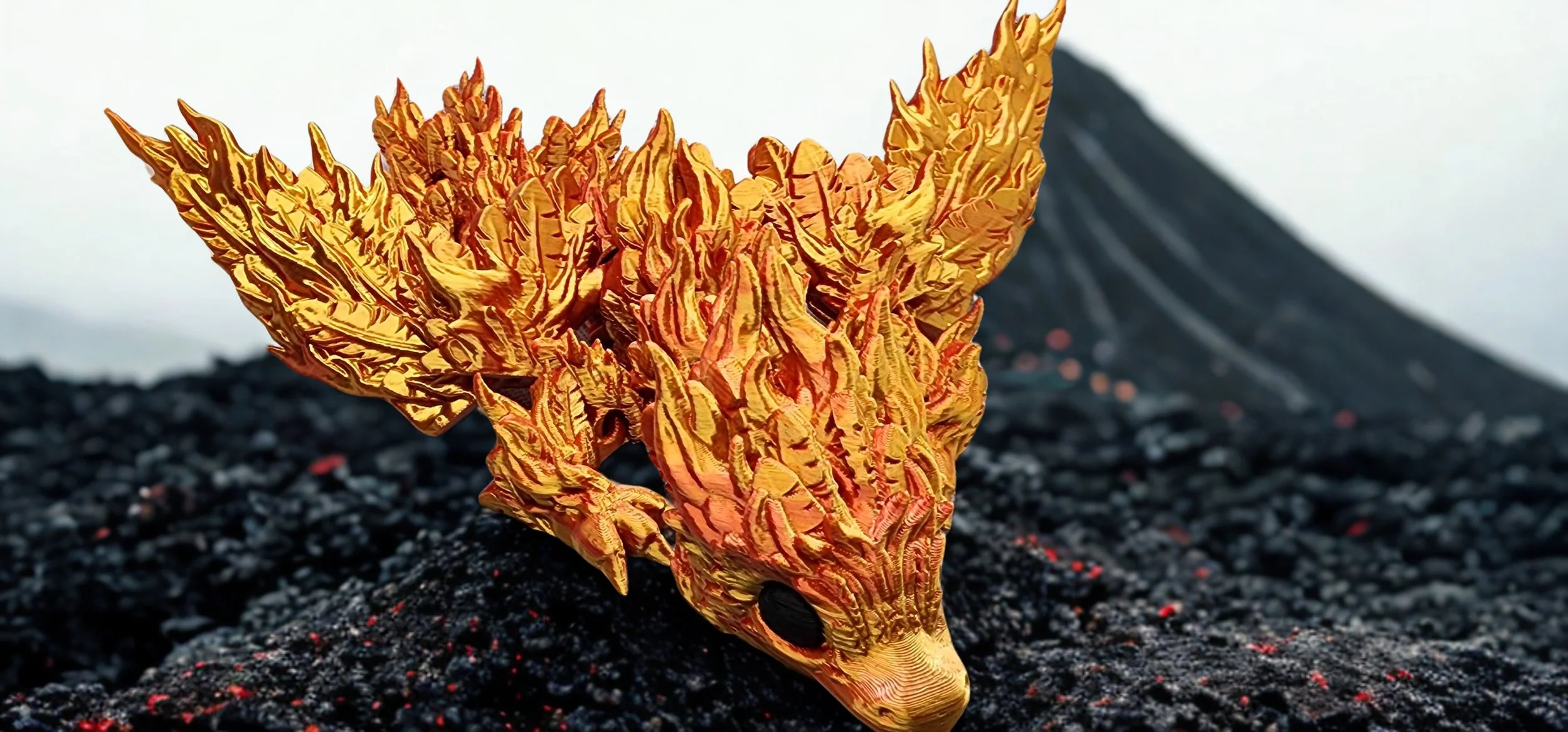 🔥 Fire Phoenix Tadling – 3D Printed Model by CinderWing Designs | Add-On Glow Eyes + Multi-Color Upgrade