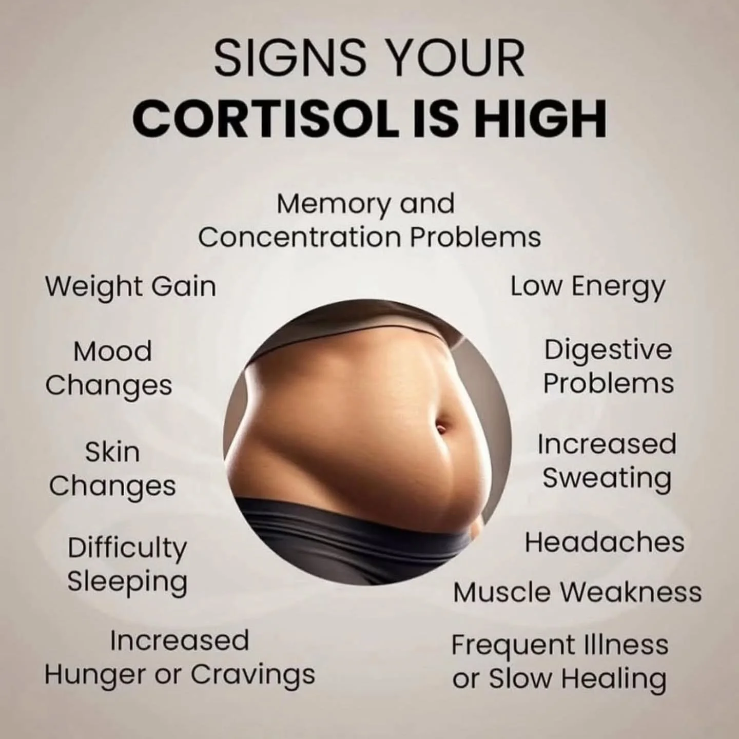 ⚠️ High Cortisol &mdash; the &ldquo;stress hormone&rdquo; &mdash; can look like:

&bull; Weight gain around the midsection
&bull; Mood swings, irritability + anxiety
&bull; Poor sleep, night waking + endless cravings
&bull; Low energy, brain fog, hea