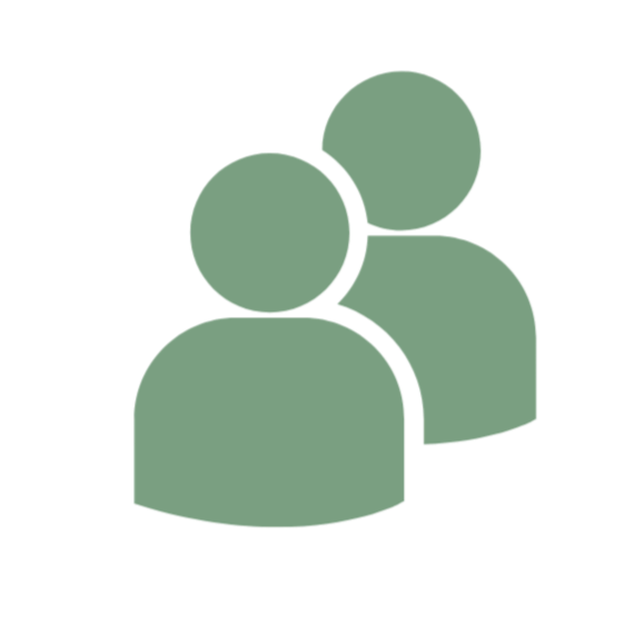 Icon of two overlapping user profiles, representing users or a group.