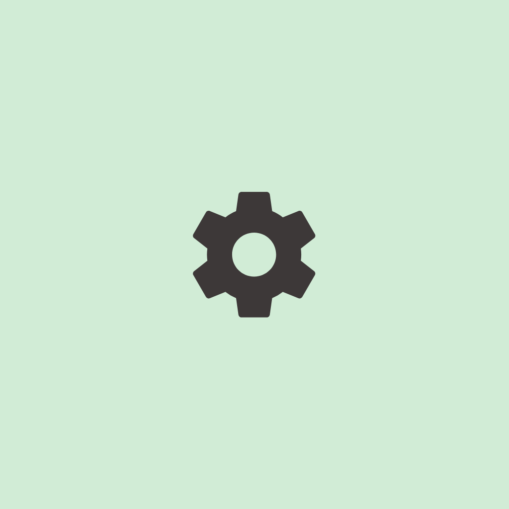 Icon of a black gear on a light green background.