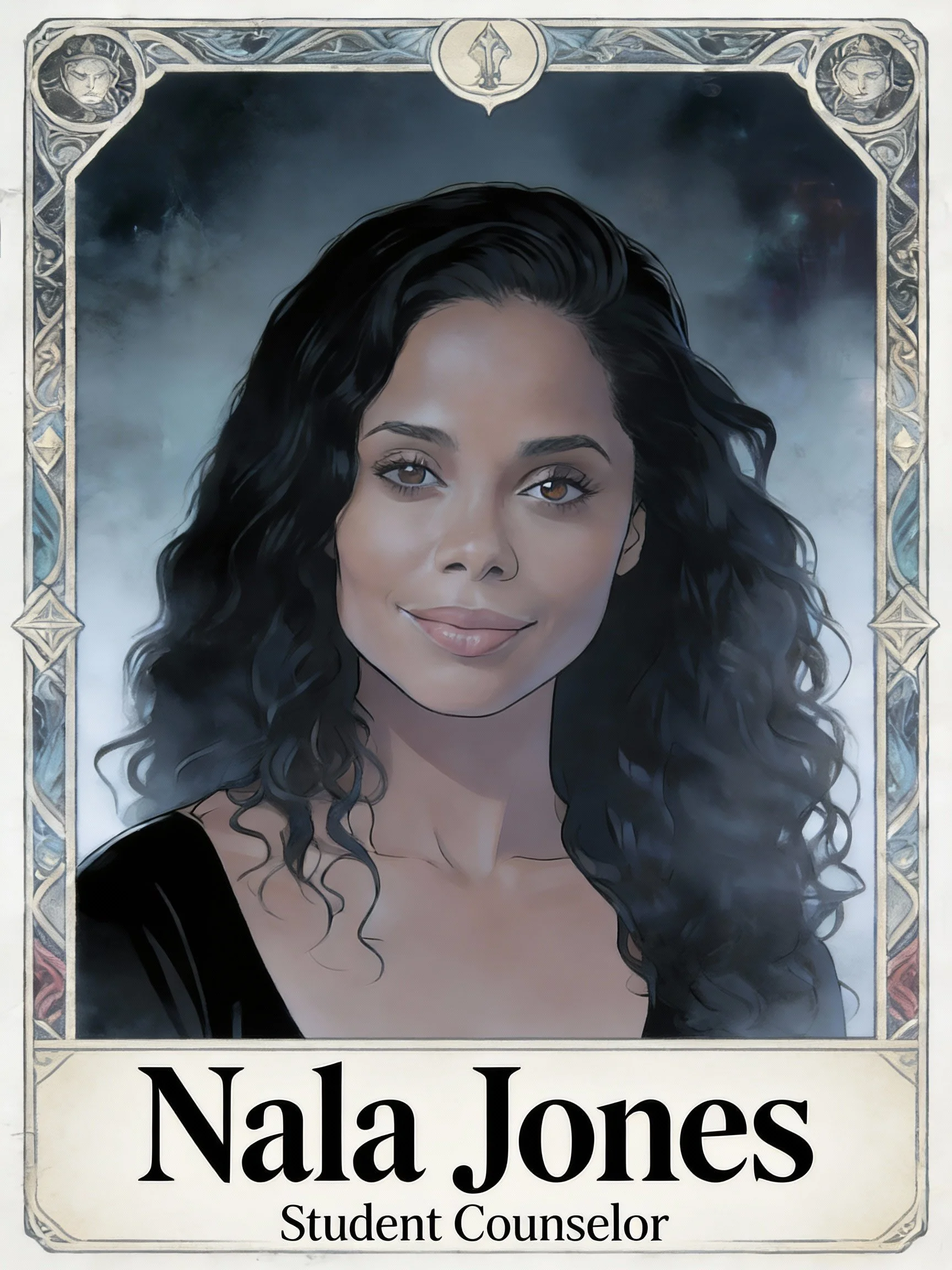 keep image the same. In tarrot style writing at bottom include words_ 'Nala Jone.jpeg