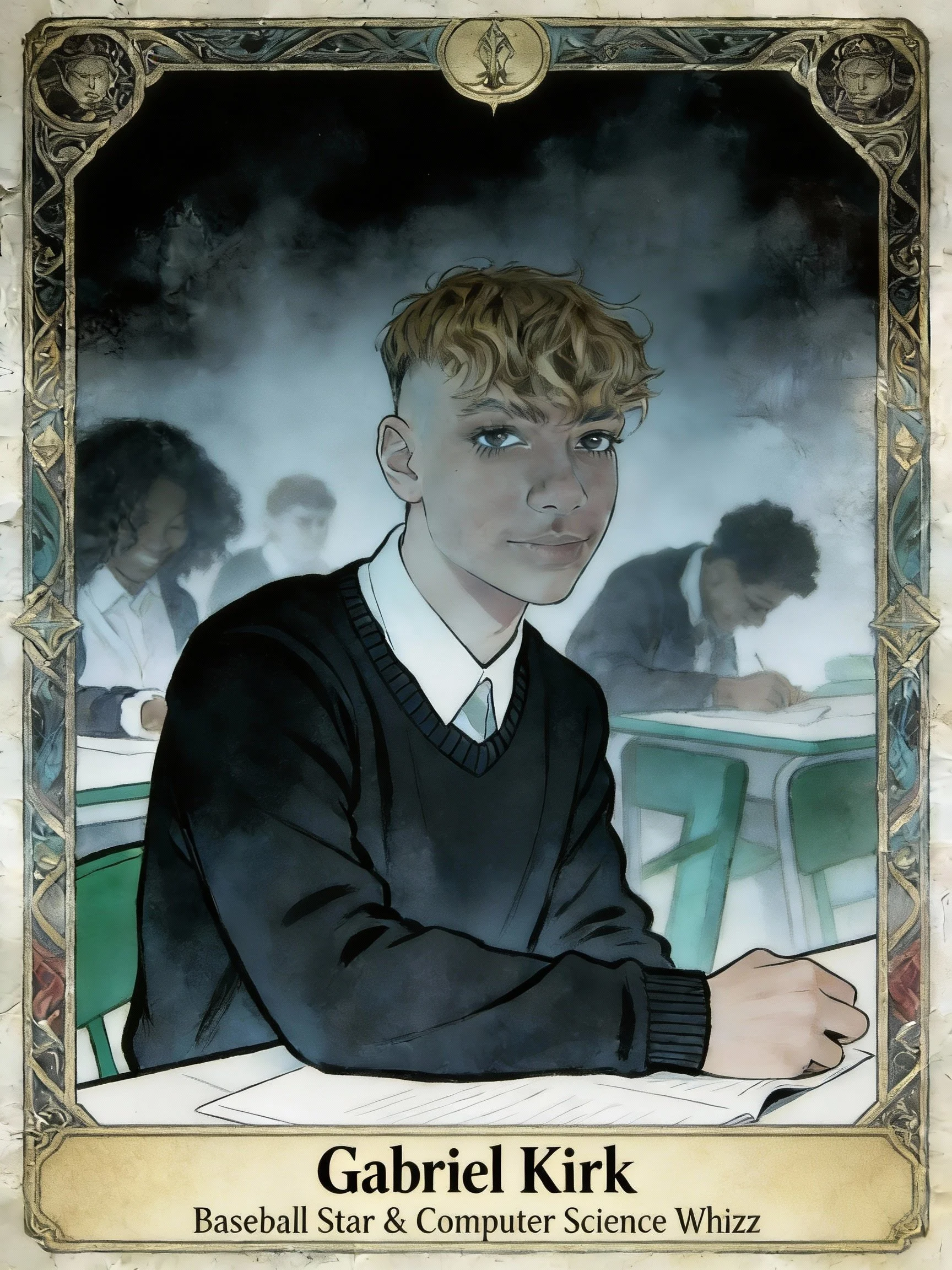 keep image the same. In tarrot style writing at bottom include words_ 'Gabriel K.jpeg