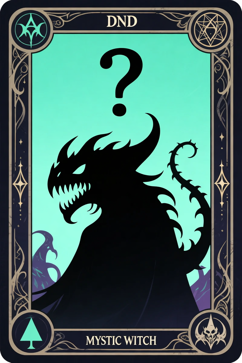 Could you create a tarot card design with a dnd monster silhouette in the middle(2).png