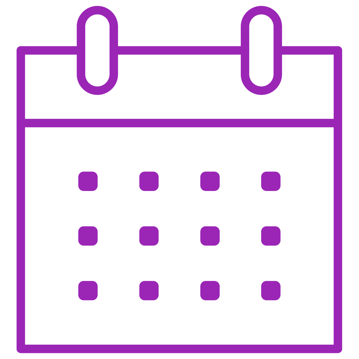 Illustration of a purple calendar with a clip at the top.