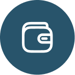 Symbol eines Geldbeutels auf blauem Hintergrund.