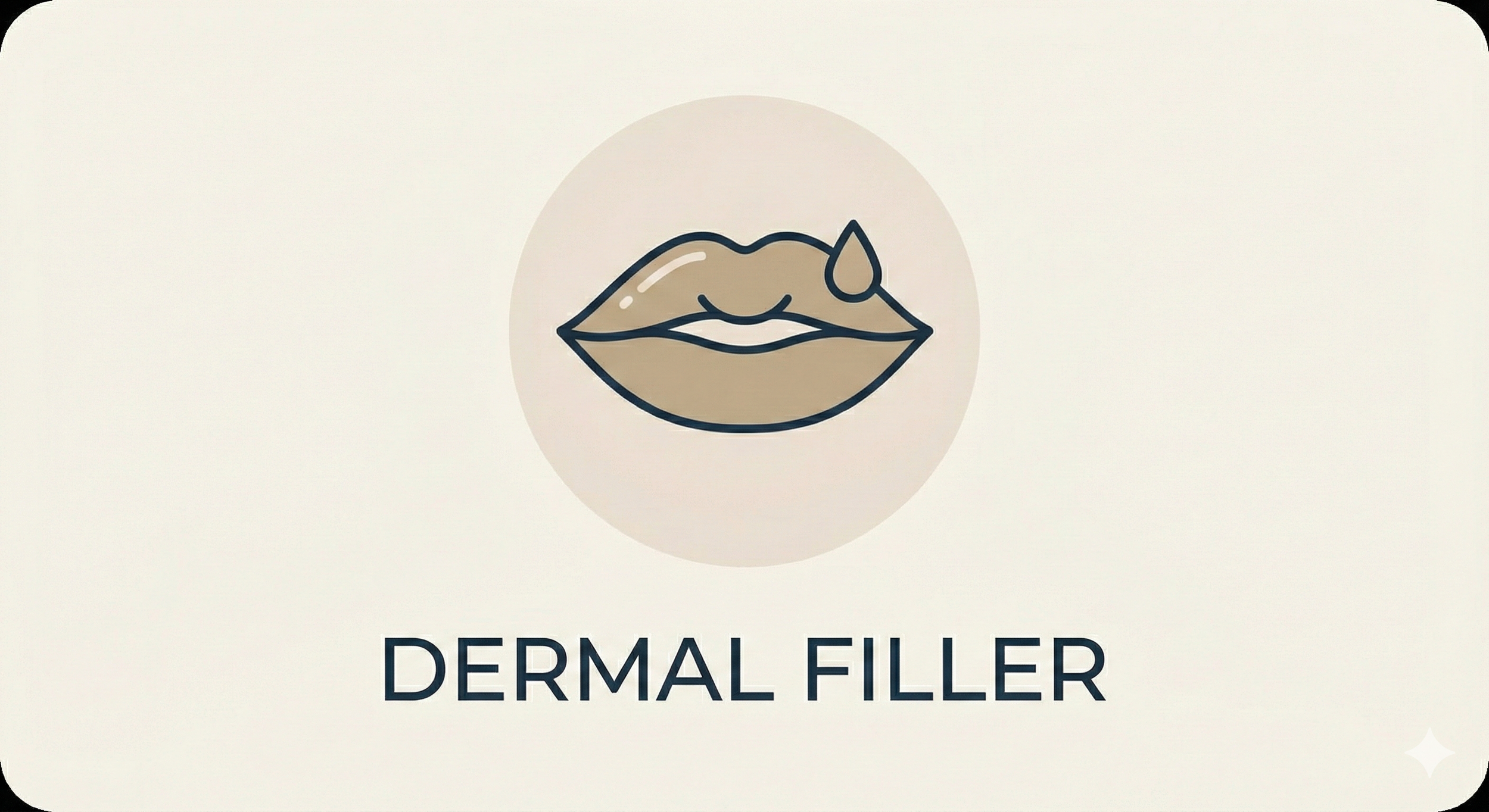 Illustration of lips with a drop of dermal filler and the text 'DERMAL FILLER' beneath.