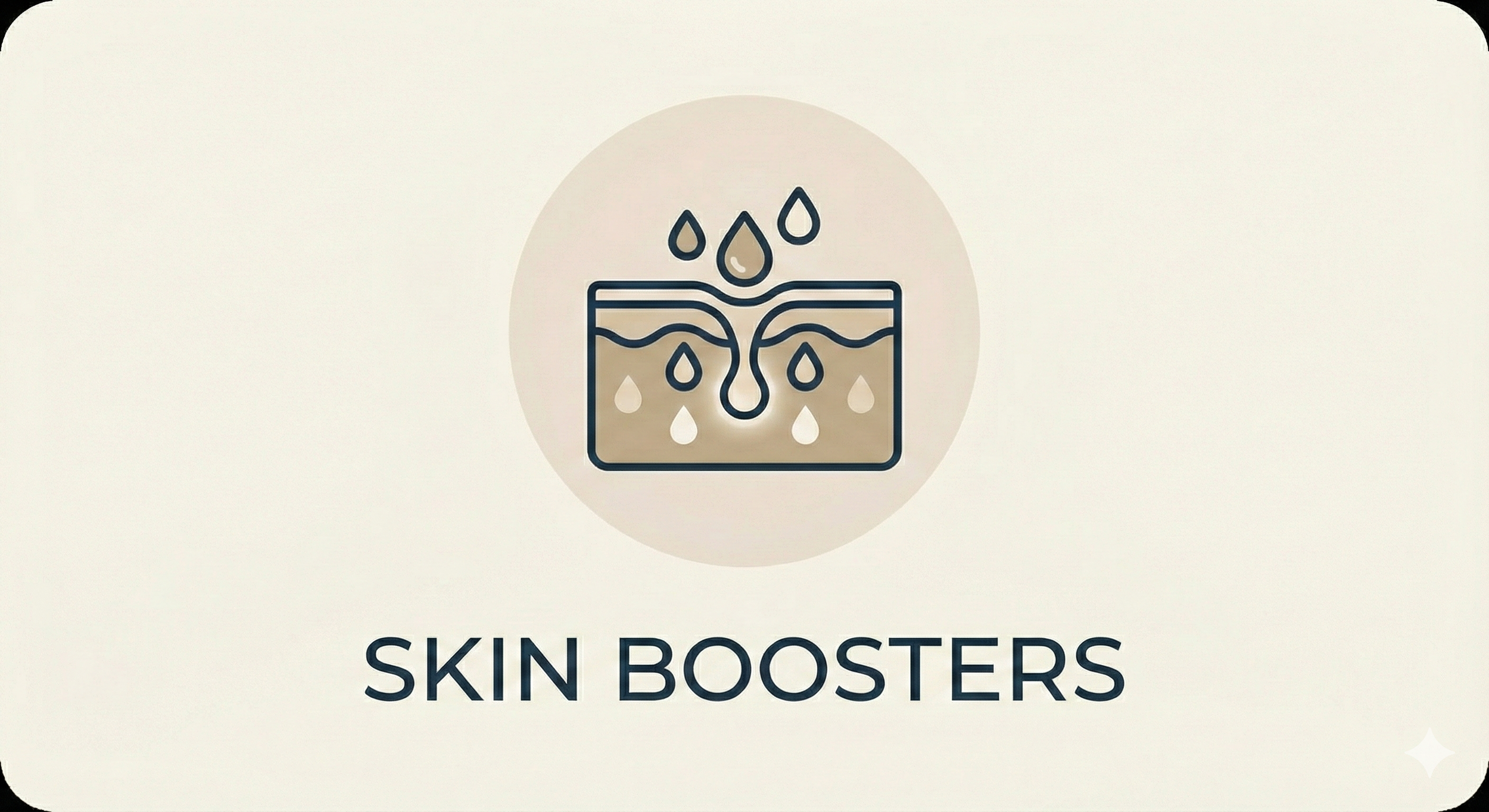 Icon of a skin cream container with drops of liquid above it, symbolizing hydration or nourishment, with the text 'Skin Boosters' below.