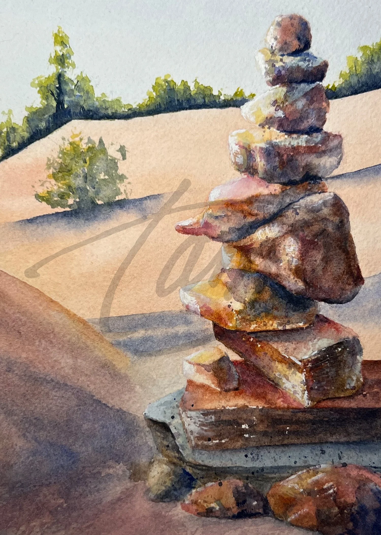  Not a Cairn in the World    – On a morning hike above Castle Valley in Moab, Utah, I stacked a precarious cairn of rocks, letting whimsy guide each placement. Loose and playful in style, it became a small act of interaction with the vast landscape—