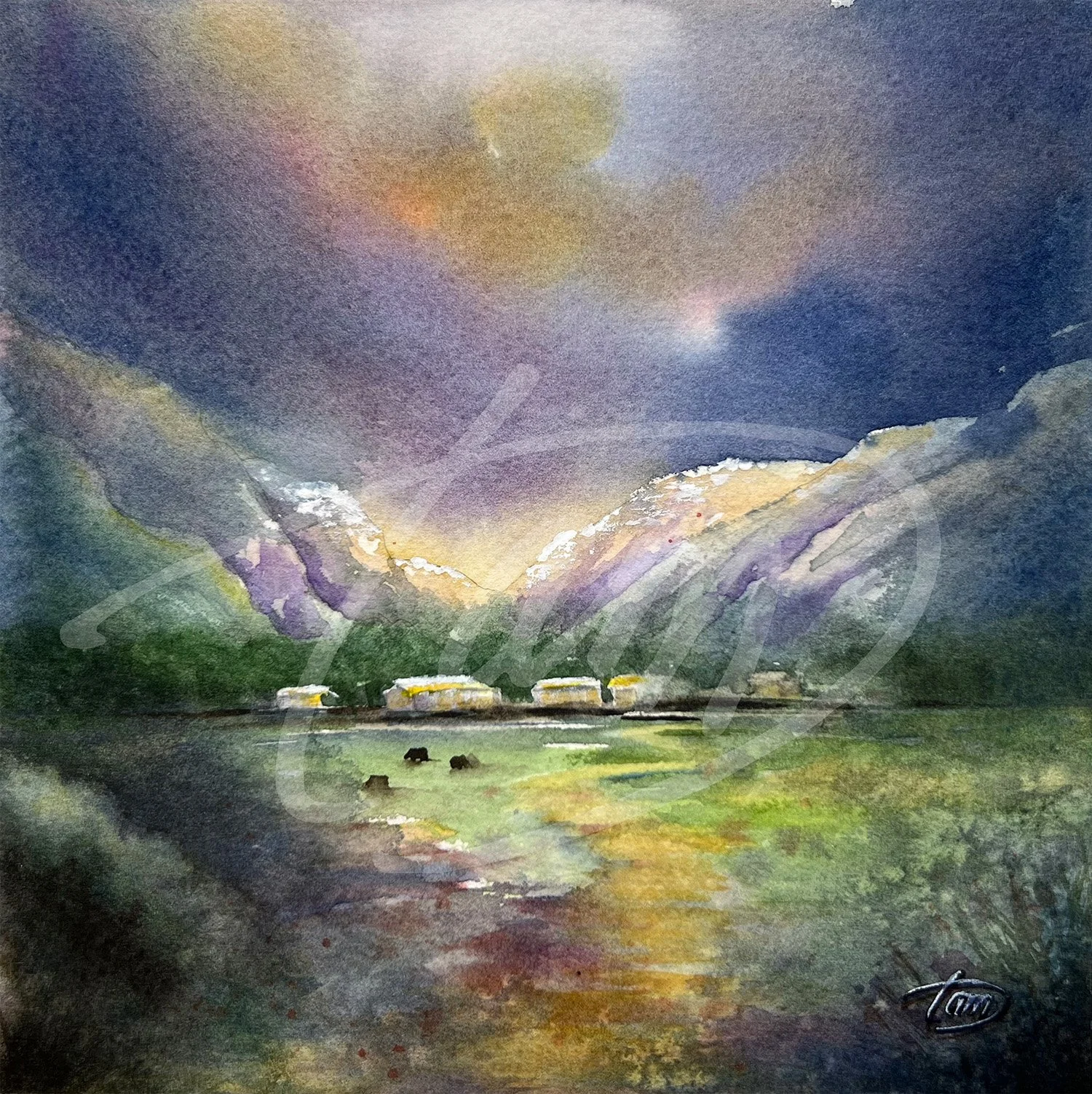   Storm Light Over Logan Farm   – Storms built in the mountains all afternoon, the kind that turn the air electric before the first drop falls. Down in the valley, the last of the light lingers over the fields while the sky breaks open in color that 