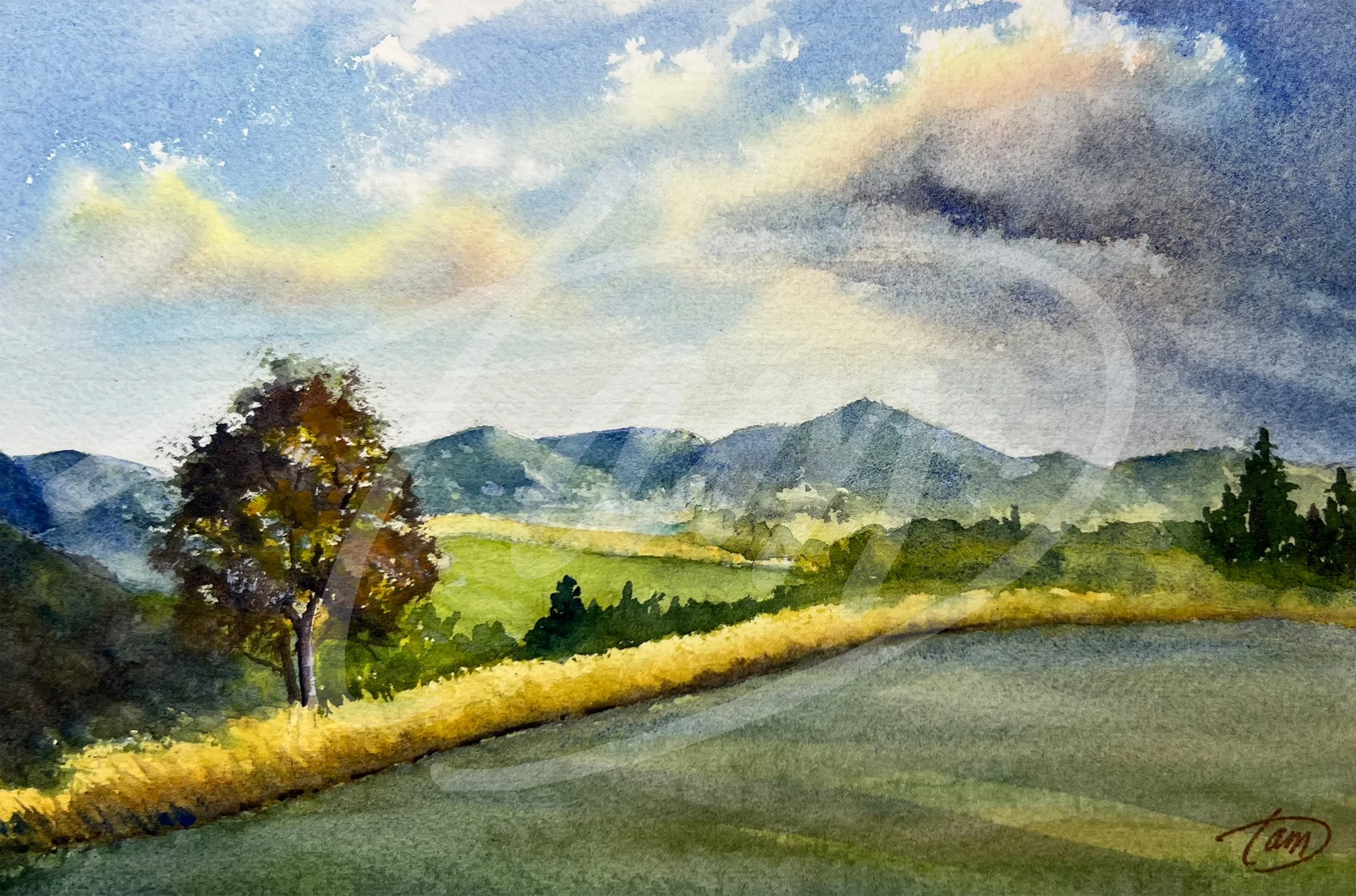   Golf Between Peaks and Storms   was painted during an exclusive fall plein air event in the mountains above Morgan, Utah. Moody storm clouds gather over distant peaks, casting shifting shadows across the greens below. The scene balances tension and