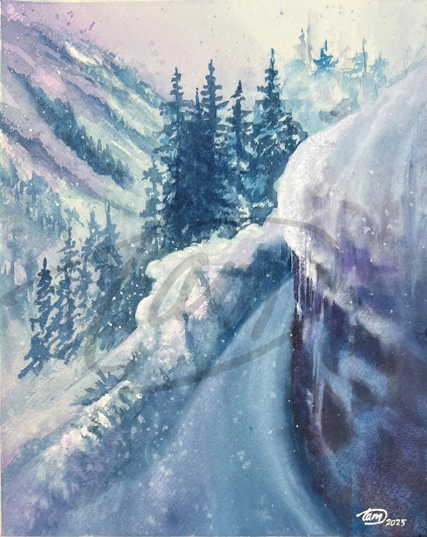   What’s “Yurt” Favorite Winter Scene?    – Snow falls in quiet blues and purples, piling up with no agenda. Pines cling to steep slopes in the distance, while a narrow trail curves just enough to tempt you onward. The yurt sits snug and smug, roof s