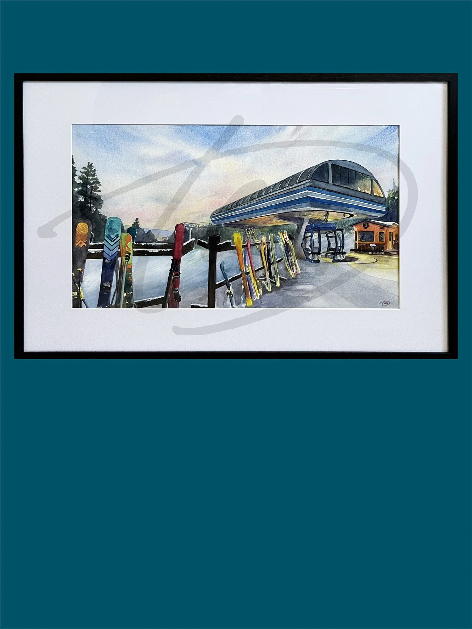 Morning Skis at Top of Gondola Lift framed_M.jpg