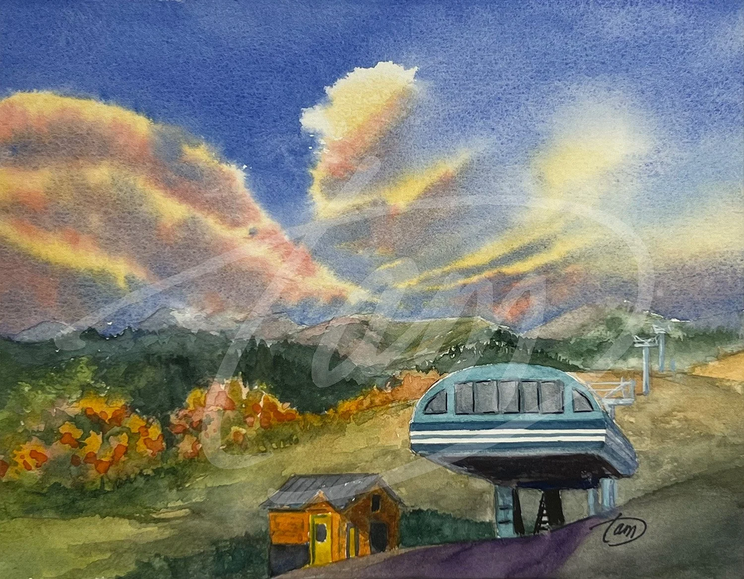    Gondola Under Moody Skies    – Gondola Under Moody Skies was painted during an exclusive fall plein air event in the mountains above Morgan, Utah. Colorful, late-day storm clouds loom overhead, saturated with shifting light and heavy with the thre