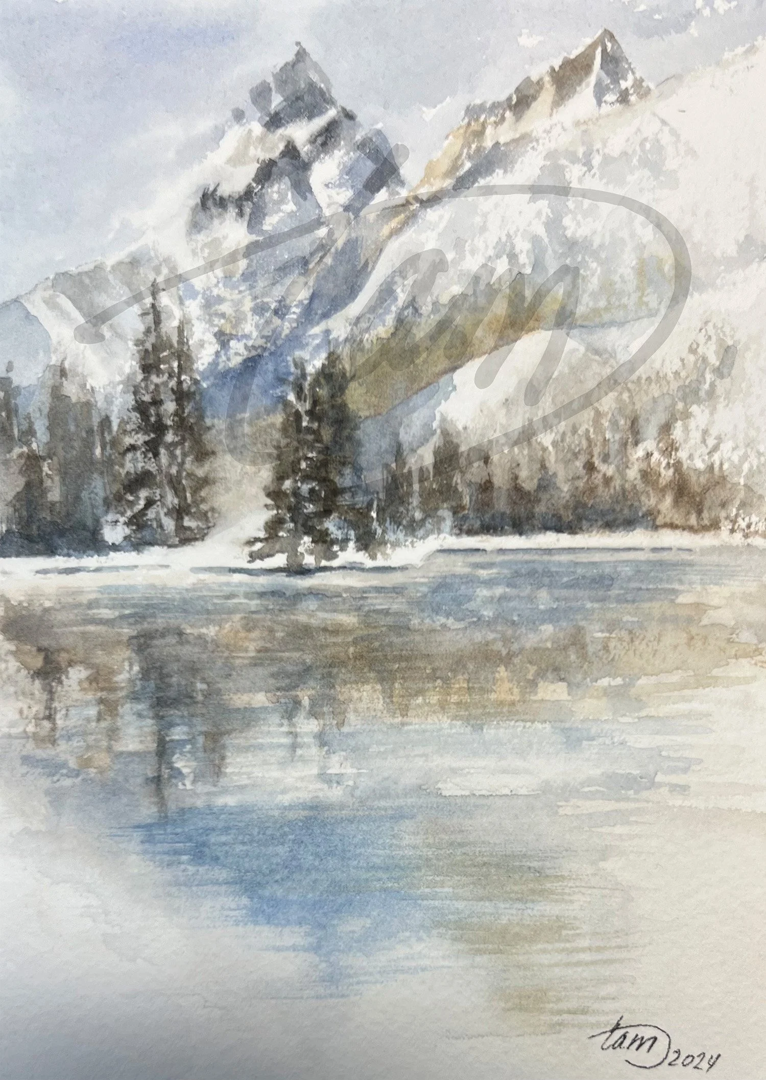   Misty Teton Morning 1  , the first in a series, captures a quiet lake at the base of the Grand Tetons, where mist drifts over gentle reflections of towering peaks. The scene is softened and abstracted, letting mood and atmosphere take precedence ov
