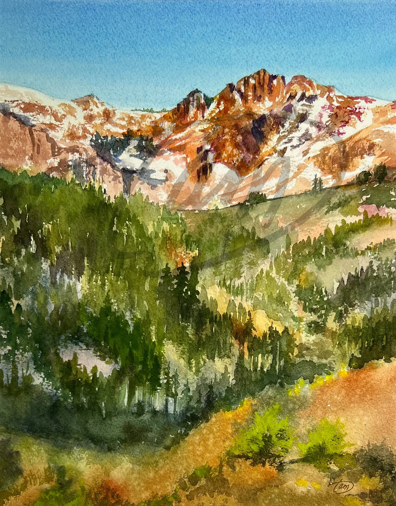   The Peaks   was painted during an exclusive fall plein air event in the mountains above Morgan, Utah and sold within minutes of the pop-up gallery opening. Bright autumn foliage climbs the steep lower slopes, giving way to majestic, snow-capped pea