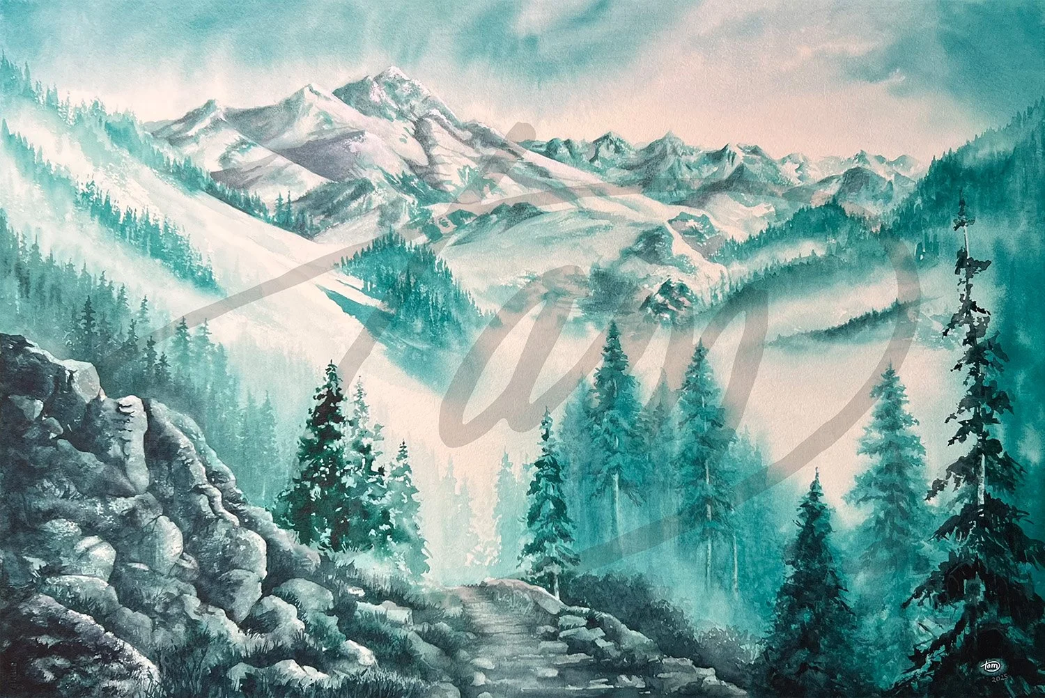   Into the Wild Green Yonder   was painted as a gift for my daughter, whose traumatic brain injury left her unable to see green, her lifelong favorite color. Together, we explored hues leaning toward turquoise, a range of hues she can still perceive.