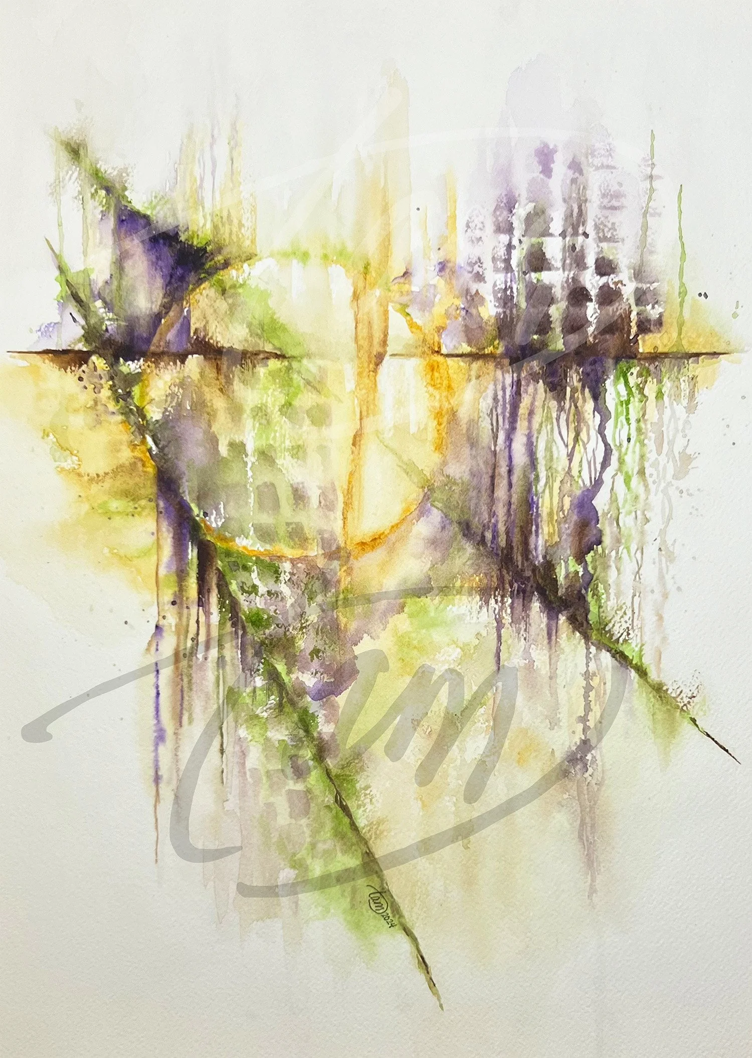   Organic Musings on a Rainy Day    –This abstract explores balance between structure and flow. A center emerges like a quiet gravity well, drawing the eye before sharp, angular strokes cut across it—interruptions, decisions, moments of change. A sub