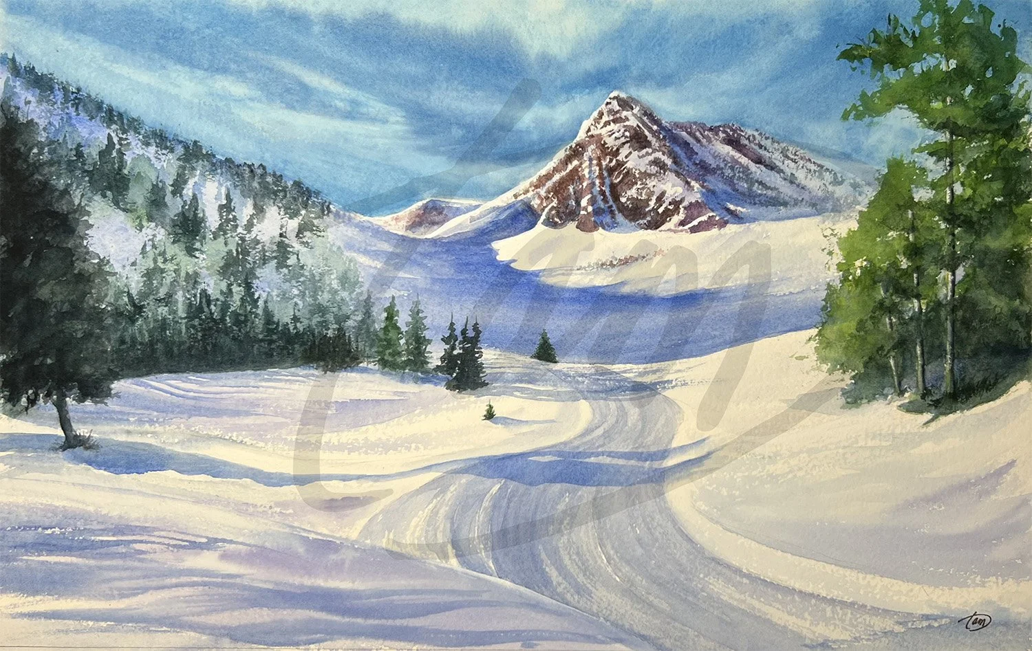   A Peak (peek) at a Diamond    This was painted during an exclusive winter painting event in the mountains above Morgan, Utah. Beautiful new runs at the top of the lift offer breathtaking, skiable views. Morning sun lit the rocky outcrops while deep