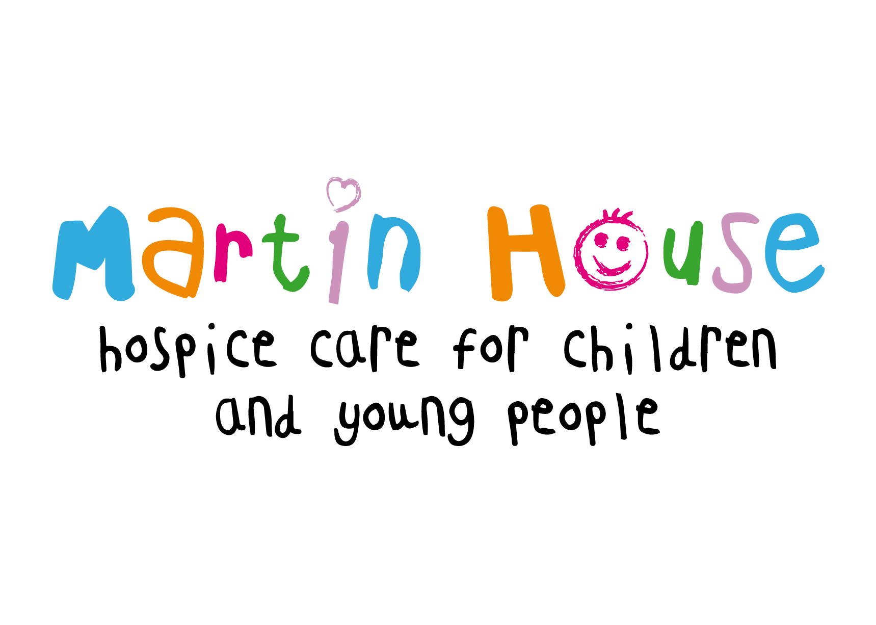 Colorful, playful text spelling 'Martin House' with doodles and small decorative elements, set against a black background.