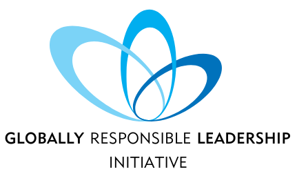 Abstract logo with interconnected blue and dark blue loops forming a symmetrical design